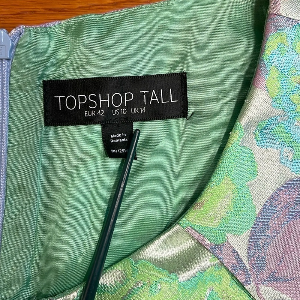 Topshop Tall US 10 Green Floral Jacquard Fit & Flare Cocktail Dress - Picture 4 of 9